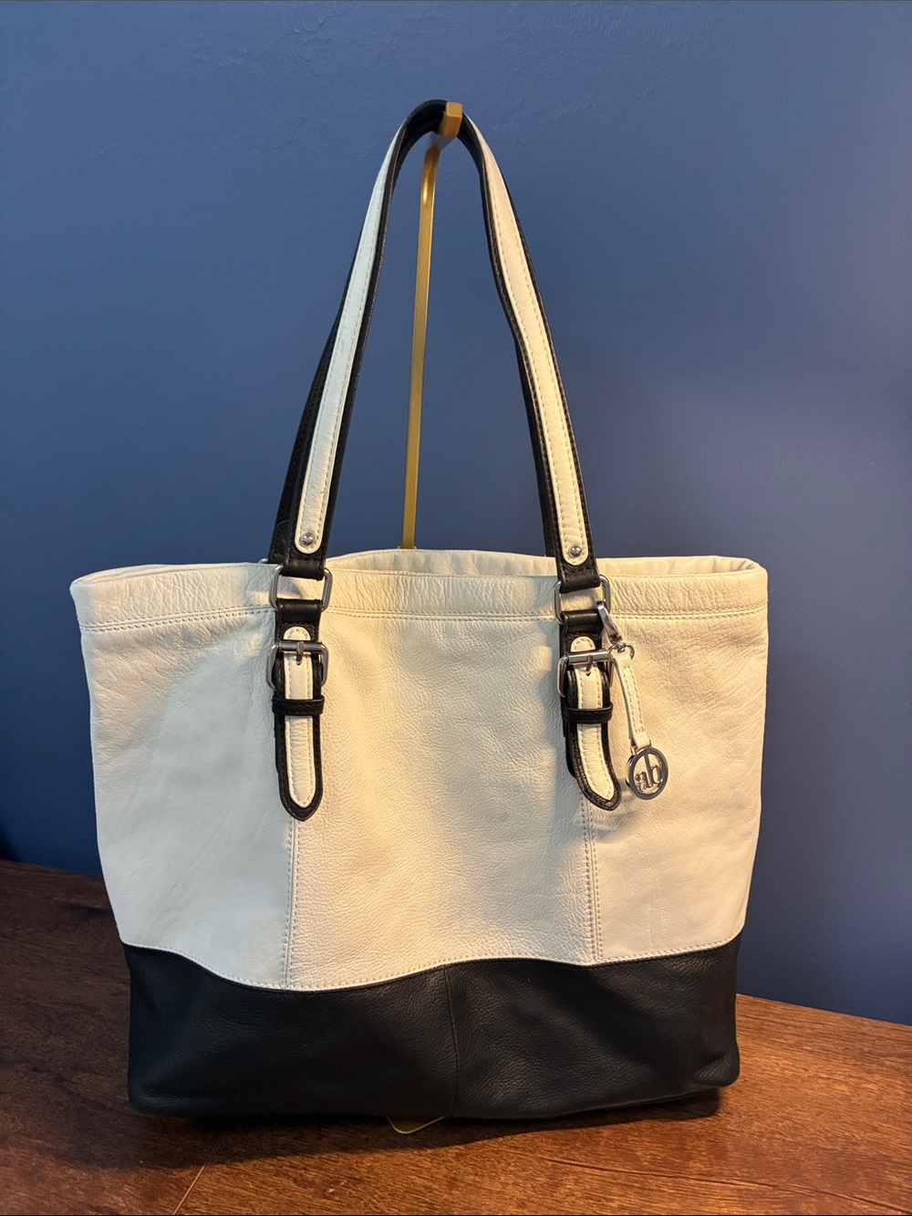 Audrey Brooke Two-Tone White and Black Leather Bag